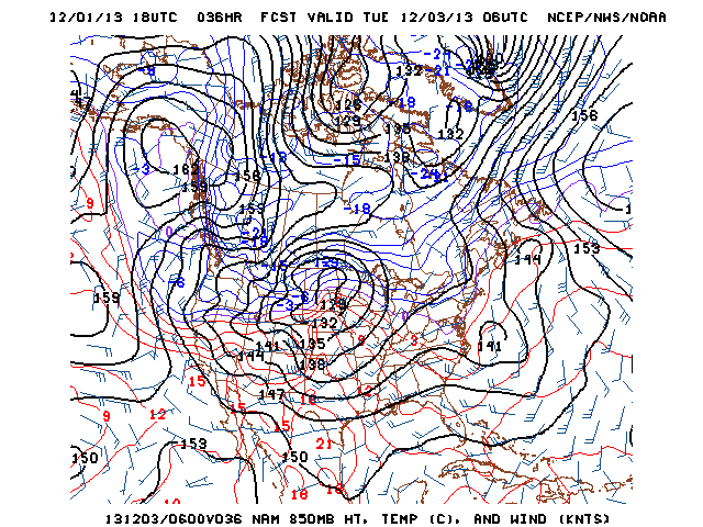 NAM depiction of sharp, well-defined cold front entering California from the north. (NCEP)