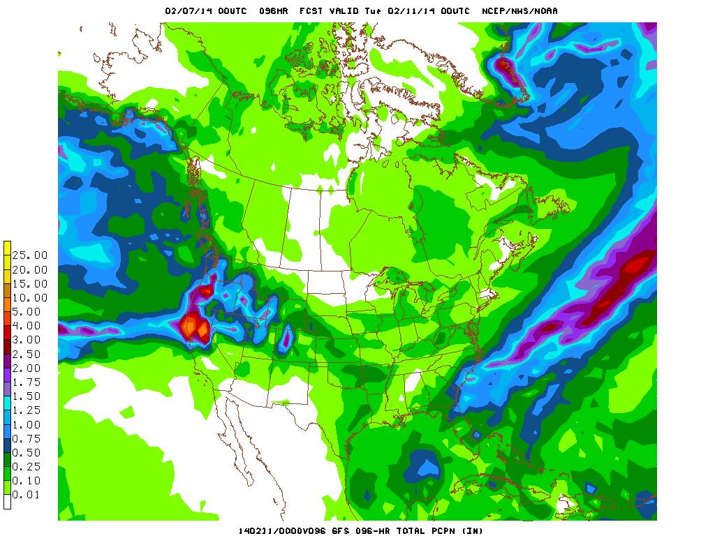 GFS projection for accumulated precipitation from this weekend's atmospheric river event. (NOAA/NCEP)