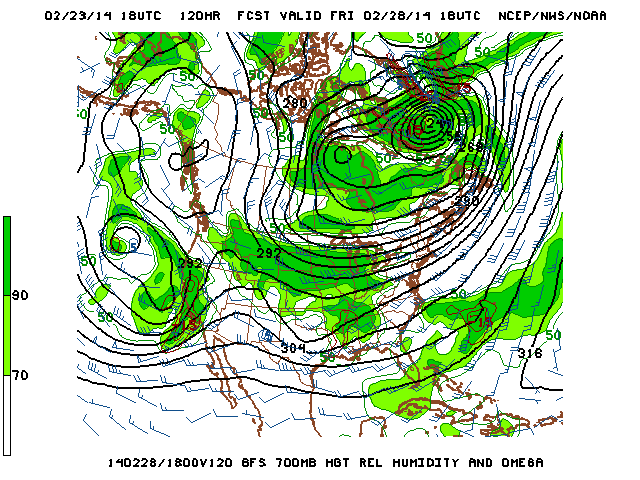 GFS depicts very strong upward vertical motion in SoCal with the upcoming storm. (NOAA/NCEP)