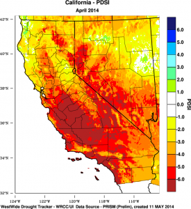 Extreme soil moisture and evaporational deficits are widespread in California. (PRISM via WWDT) 