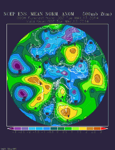 A highly amplified atmospheric pattern is in place across the North Pacific/North America. (NCEP via ESRL).