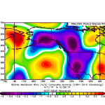 Persistent meridional (north-south) wind anomalies continue in a wave-like pattern across the East Pacific and western North America. (NOAA/ESRL)