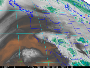 Subtropical moisture continues to stream into California from the southeast. (NOAA/NWS)