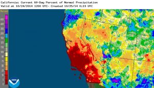 Most of California has experienced below-average precipitation over the past 60 days, though the North Coast has seen much above-average rainfall. (NOAA/NWS)