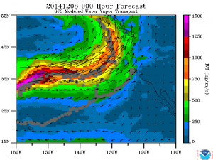 Numerical model depiction of approaching strong atmospheric river event. (ESRL/PSD)