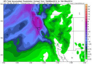 The GFS is suggesting widespread very heavy precipitation totals across all of NorCal, including urban corridors. (NCEP via Levi Cowan)