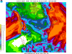 Very high precipitation totals are current;y expected along the far North Coast. NCEP)