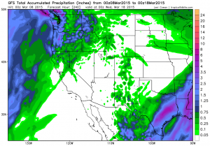 The latest GFS model forecasts bring only light precipitation to  Northern California over the next 10 days. (NCEP via Levi Cowan)