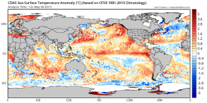 A canonical East Pacific  El Niño signature has rapidly emerged in recent weeks. (Levi Cowan via tropicaltidbits.com)