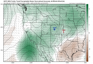 The GFS is suggesting the potential for a large influx of monsoonal and tropical remnant moisture over the coming 7-10 days. (NCEP via tropicaltidbits.com)