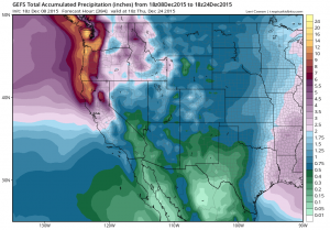 GFS ensemble mean precipitation forecasts for the next 2 weeks are quite respectable. (NCEP via tropicaltidbits.com)