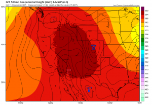 A massive, persistent ridge will dominate the pattern over the West for the foreseeable future. (NCEP via Levi Cowan)