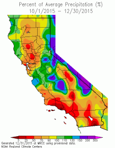 Pockets of NorCal have seen above-average precipitation so far this season, but most of the state remains below average. (WRCC)