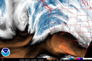 Wednesday's system is slated to bring a sudden change in the prevailing warm/dry conditions across CA. (NOAA SSD)