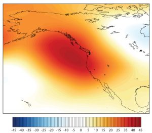 The Ridiculously Resilient Ridge, Oct-May 2012-2015. Quantity plotted is the seasonal 500mb geopotential height anomaly (m). Adapted from Swain 2015, GRL.