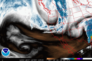 Animated water vapor loop from satellite imagery shows incoming low over Pacific Northwest. (NOAA SSD)