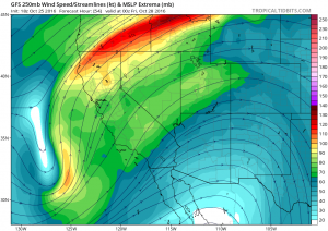 The Thursday storm has unusually southerly origins. (NCEP via tropicaltidbits.com)