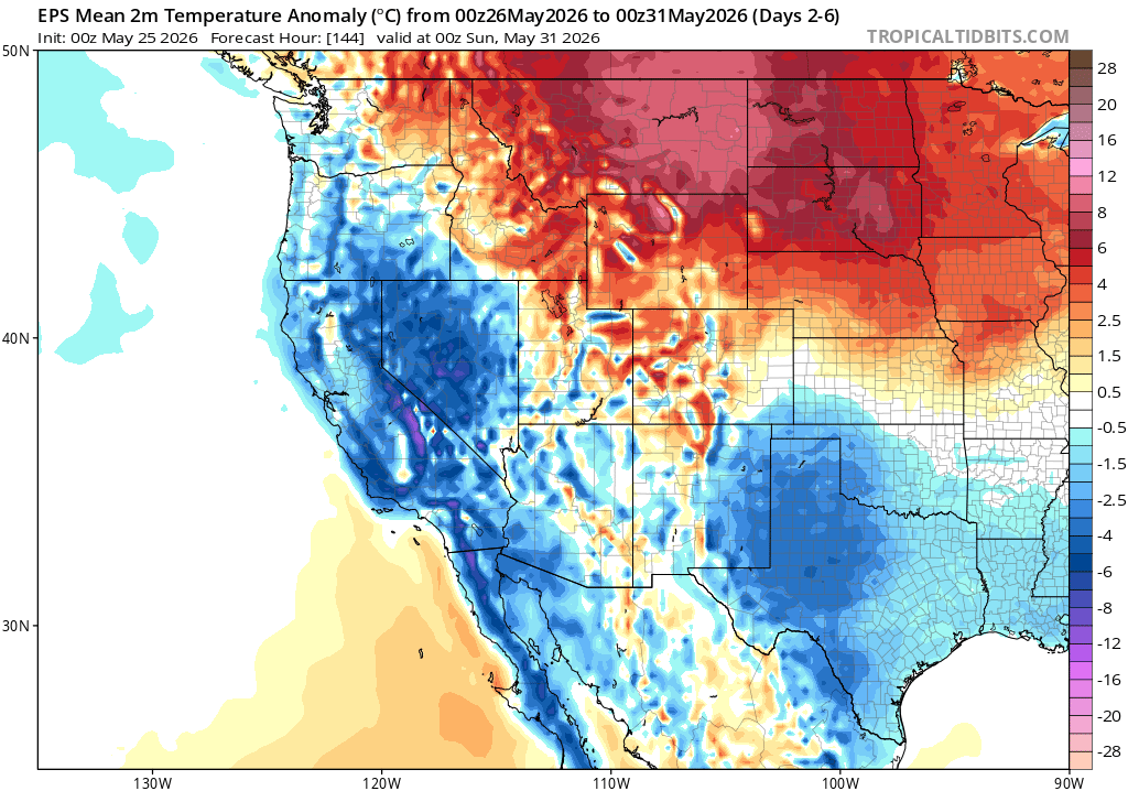 This week, much cooler weather will occur statewide throughout California and Nevada as an unseasonably deep and cold cut-off low moves through.