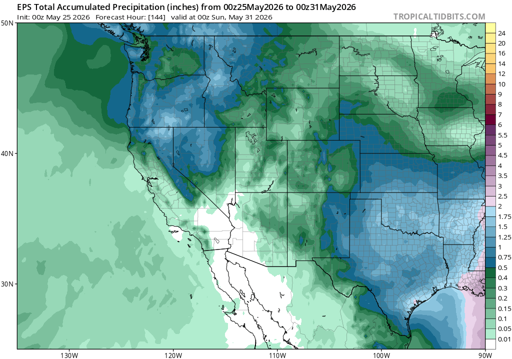 Widespread Sierra Nevada precipitation is likely this week in the form of mainly rain showers and scattered thunderstorms, though some snow showers are also possible over the highest peaks. Light or zero precipitation is expected elsewhere in CA for the most part, though isolated showers/thunderstorms are possible anywhere in NorCal and SoCal will likely see some drizzle from an enhanced coastal marine layer.